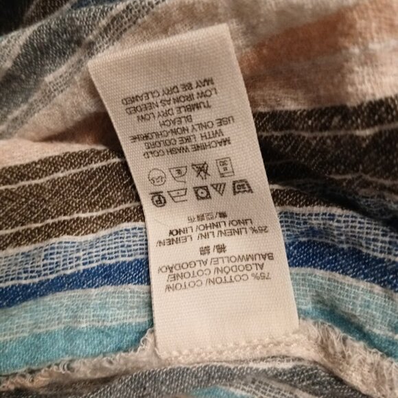 FREE PEOPLE Snap Up Shirt XS Blue Peach Gray Ivory Linen Blend Boho Long sleeve - Picture 11 of 11